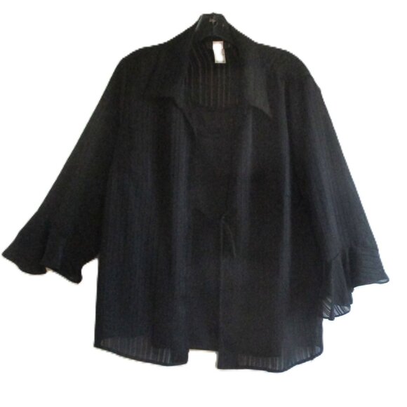 Studio 1940 Womens Sheer Black Romantic Victorian Open Front Blouse With Flared - Picture 1 of 5